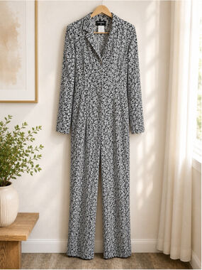 CHANEL O3C Cruise Collection Black & White Graphic Logo Print Jumpsuit - size 40